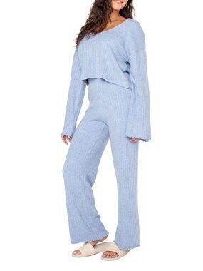 Roxy Light Blue Ribbed Two-Piece Lounge Set